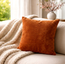 Burnt Orange Corduroy Cushion Cover 18x18" Terracotta Orange Pillowccase-Zipped