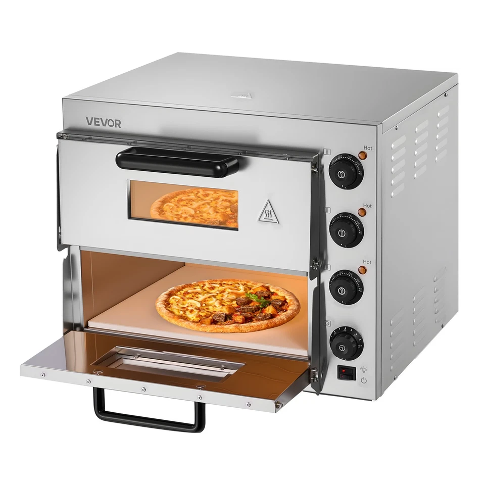 VEVOR Kommerzieller Pizzaofen Backofen 12-16" Edelstahl Elektrisch 1-4Drehknöpfe
