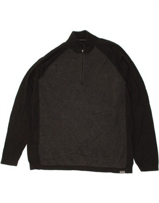 EDDIE BAUER Herren Zip Neck Pullover Pulli XL Schwarz Colourblock Baumwolle CN57