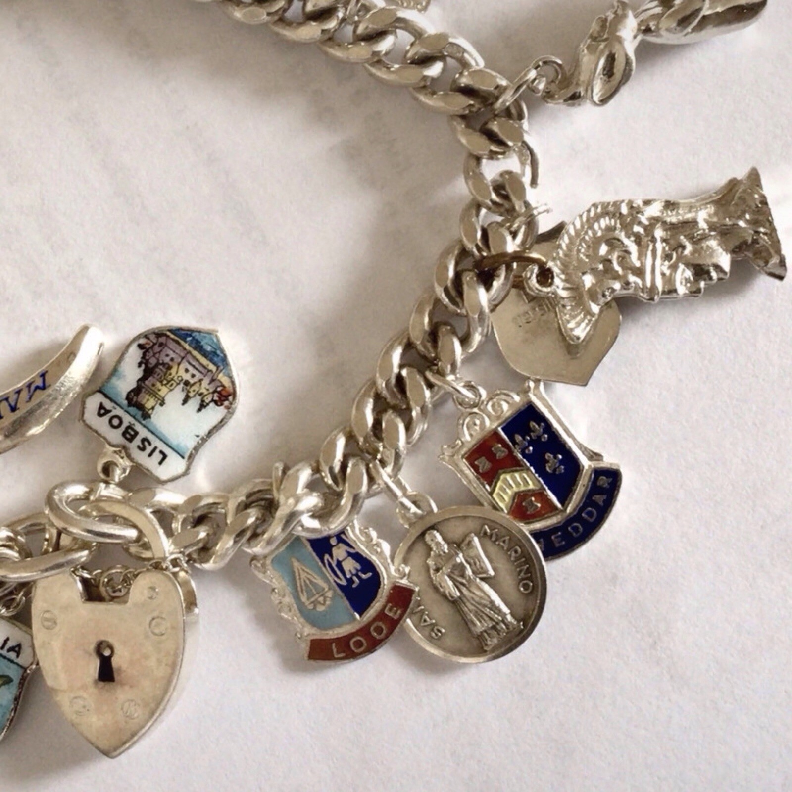 Vintage Solid Silver Curb Link Charm Bracelet 21 … - image 18