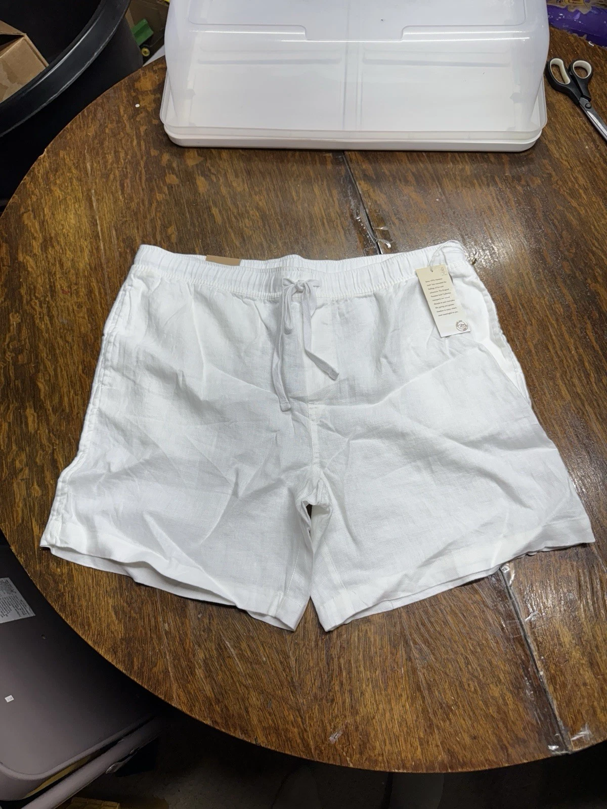 Panama Jack Mens Chino Shorts XL Linen Cotton Light White Drawstring