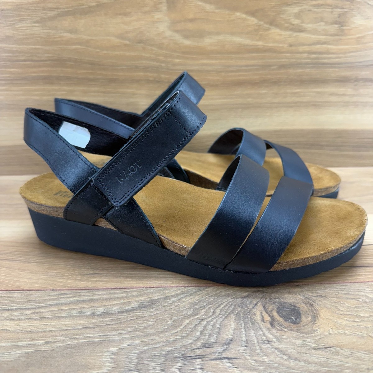 NAOT Israel Kayla Wedge Sandals 10 EU 41 Black Leather Comfort