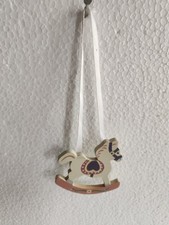 Vintage Wooden Rocking Horse Christmas Ornament Hand Painted   3" T 2 " L