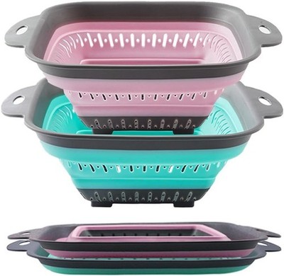 Fglmctsh Collapsible Colander Set, Square Round Triangles Silicone Kitchen Stra