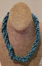 Turquoise Color Howlite Chunky Statement 3 Strand Necklace Twisted Necklace 