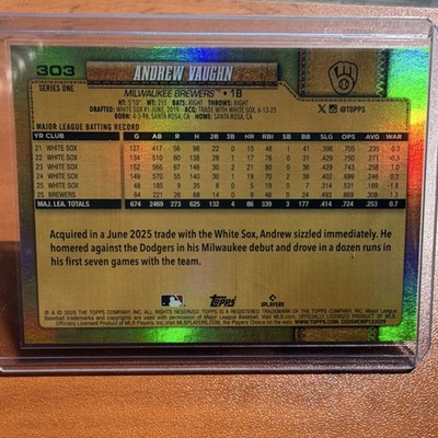 Topps 2026 Andrew Vaughn Golden Mirror Image Variation #303  Brewers 