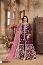 Purple Art Silk Zari Embroidered Anarkali Gown with Net Dupatta  Traditional Br