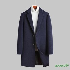 Mens Wool Blend Mid Long Slim Fit Coats Casual Dress Windbreaker Business Jacket