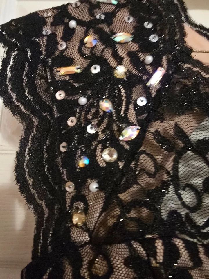 Jodi Kristopher Black Lace Cap Sleeve Evening Gown-Size 14/15 - Image 3 of 4