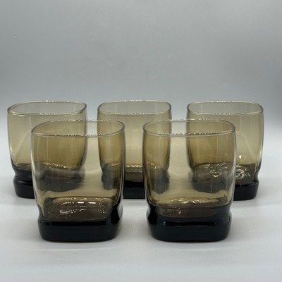 Vintage MCM Libbey Carrington Smokey Brown Set of 5 Whiskey Glasses Barware