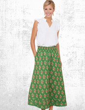Womens WYSE Cotton Sophia Ric Rac Cotton Skirt Green Woodblock RRP £150