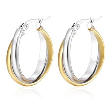 Two Tone Earrings for Women Gold and Silver Earrings Polished Chunky Huggie Hoop