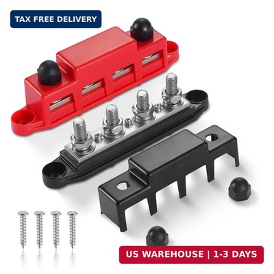300A 12V Bus Bar 3/8'' 4 Stud Power Distribution Block with Cover,Heavy Duty Batt