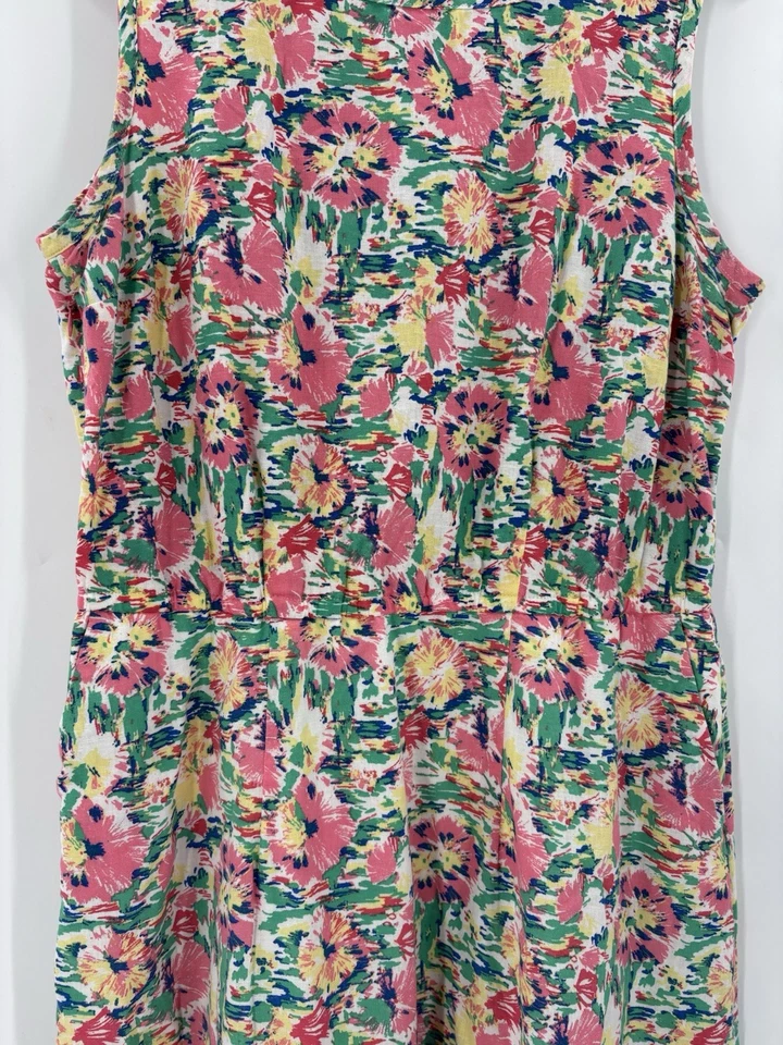 Vestido Columbia para mujer grande floral multicolor sin mangas lino algodón bolsillos Foto 2 de 4