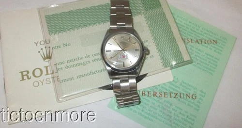 VINTAGE ROLEX AIR KING WATCH MENS 5500 34mm SS SMOOTH BEZEL SILVER DIAL & PAPER