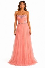 ADRIANNA PAPELL Peach Rhinestone Beaded Bustier Strapless Pleated Ball-Gown 4 US