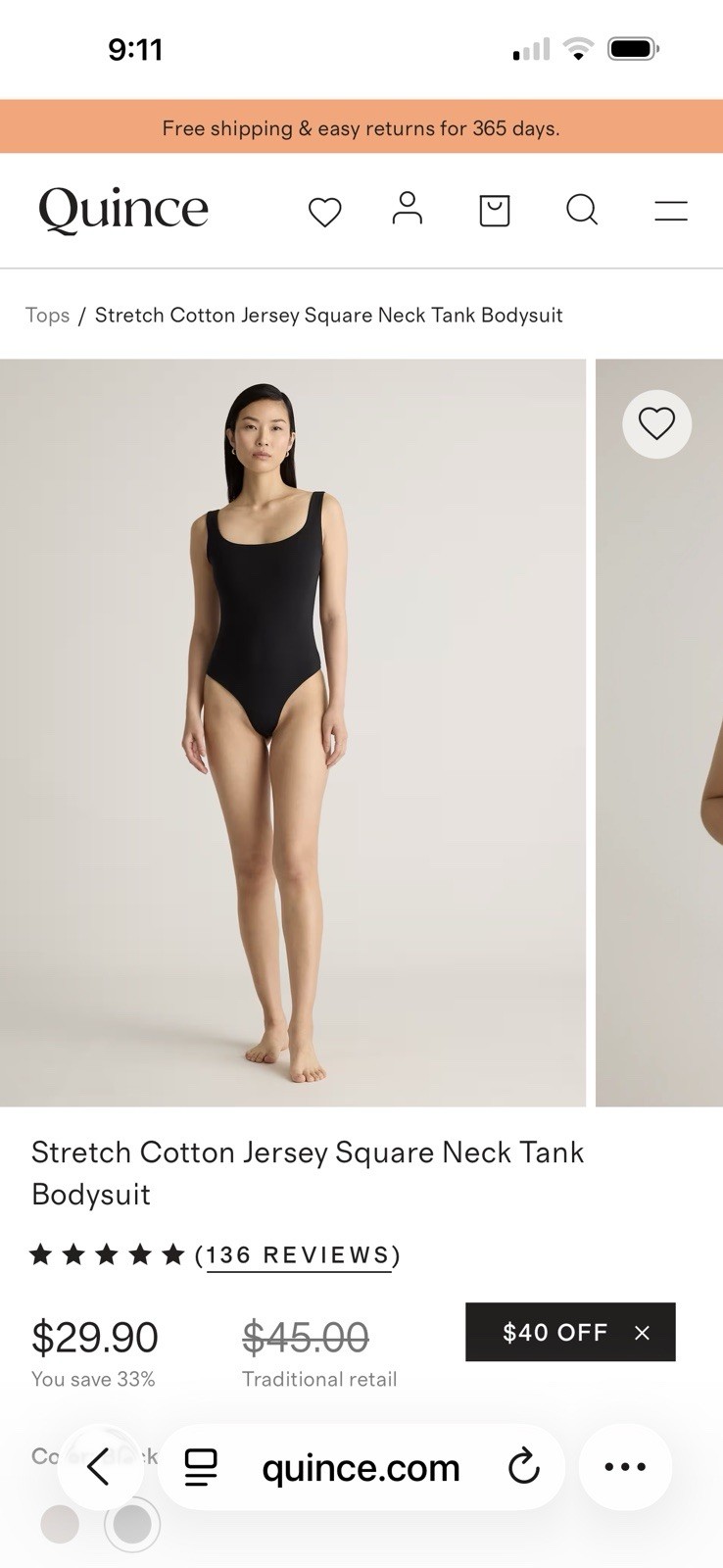 Quince SzLarge Square Neck StrapBodysuit Thong Black Soft Stretch Minimalist New