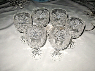 SET OF SIX HAWKES ST. REGIS AMERICAN BRILLIANT CUT CRYSTAL WINE WATER GOBLETS