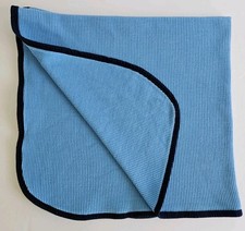 Gerber Blue Waffle Knit Cotton Thermal Baby Blanket Navy Blue Trim 25"x 25"