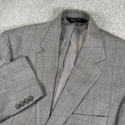 Jos. A. Bank Sport Coat Mens 39R Grey Linen Wool Silk Blend Windowpane Blazer