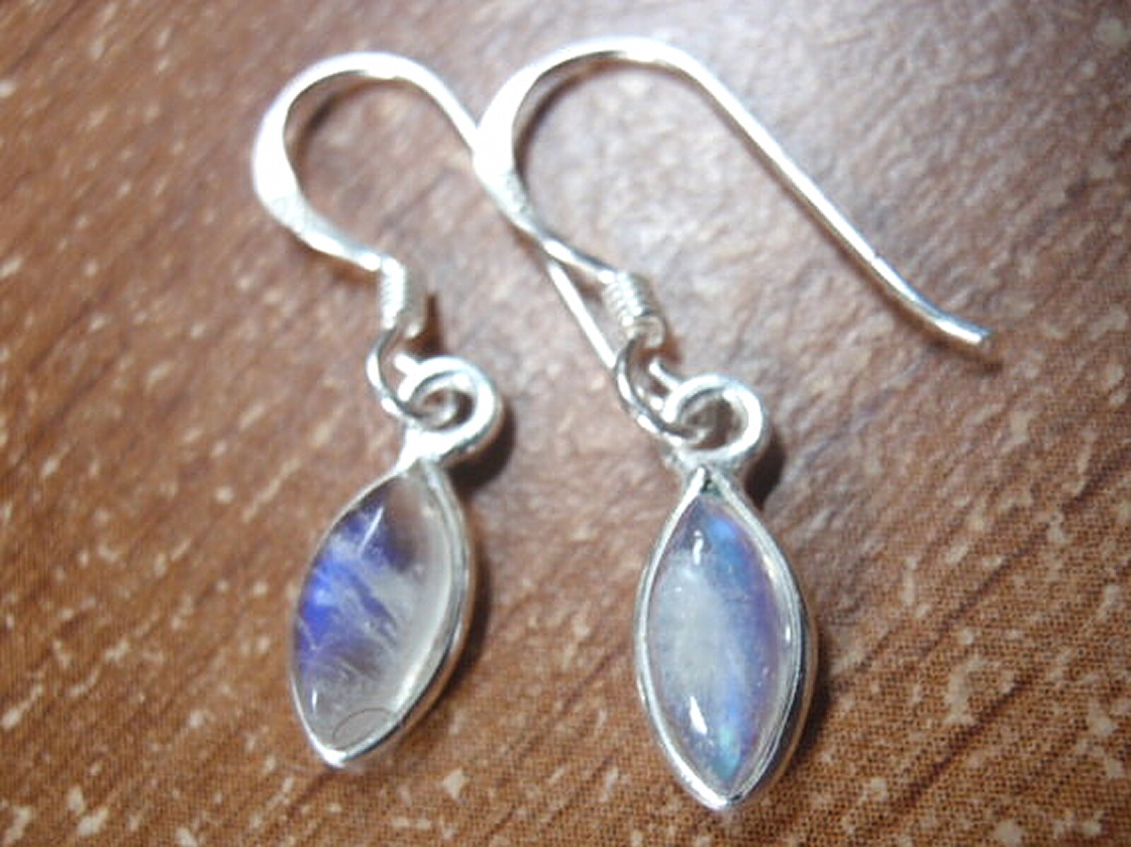 Very Small Blue Moonstone Marquise 925 Sterling Silver Dangle Earrings 