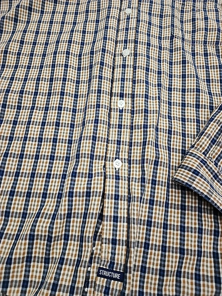 Vintage Structure Shirt Blue Plaid Mens XL Soft Cotton Flannel Long Sleeve Euc - Image 3 of 4