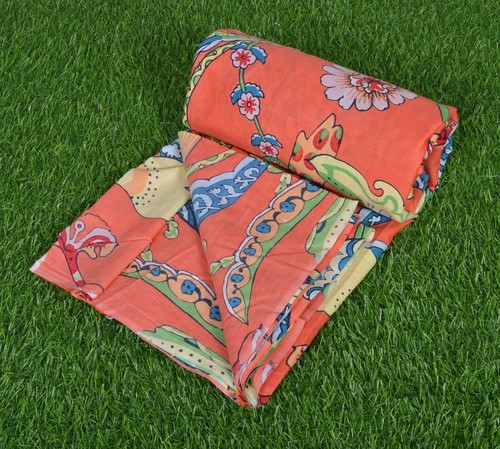 Indian 5 Yard Cotton Handcrafted Hand Block Floral Print Orange Fabric - Bild 4 von 5