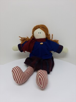 Decorative Stuffed Plush Toy Doll Sits On Shelf Red Hair Striped Stockings D37