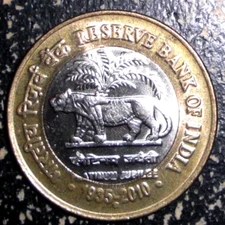 2010 India 10 rupees Bi-Metallic Coin Asia Lion Cat Animal Wildlife
