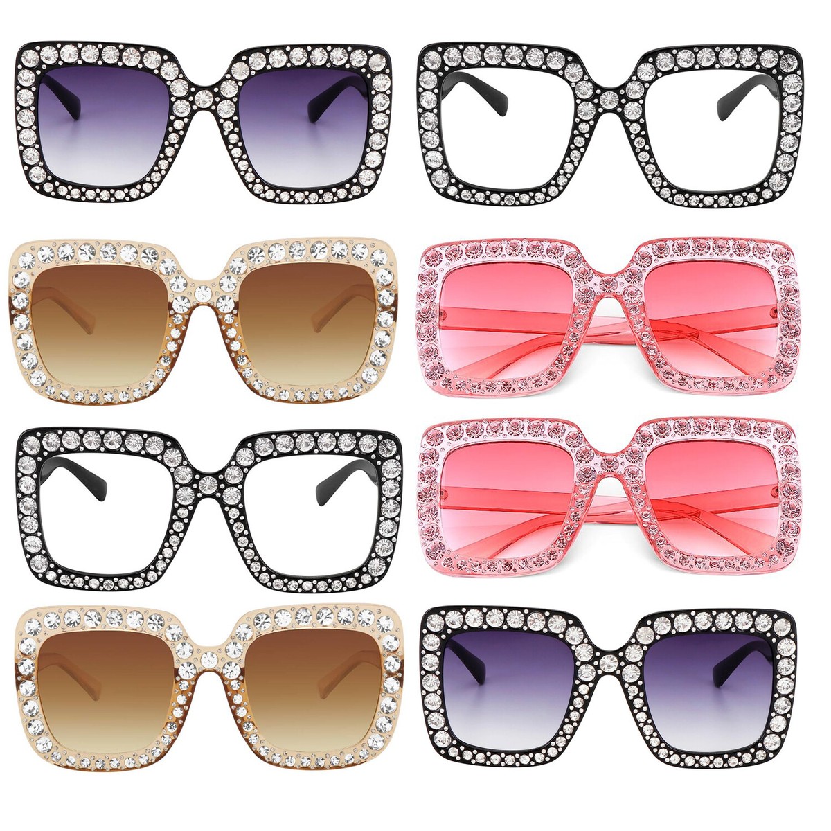 SPEXX Eyewear Retro Sunglasses - Red Frame, Clear Rhinestones, UV400