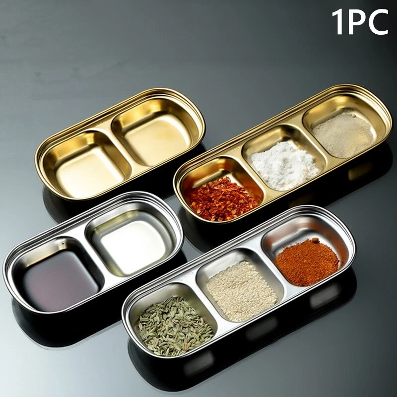 1X Plato de platos de acero inoxidable salsa de inmersión condimento barbacoa vajilla plato Foto 2 de 4