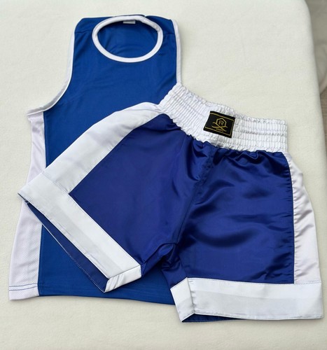 Pantaloncini da boxe e top 2 pezzi set MMA tailandese calcio tessuto raso di alta qualità - Foto 5 di 8