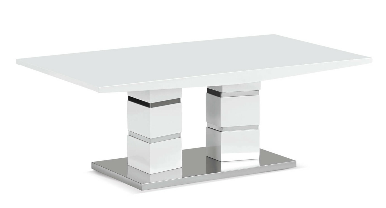 Coffee Table White Rectangle Top Gloss Finish Stainless Steel Base