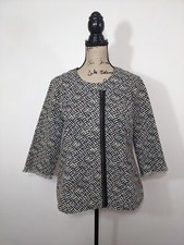 Cabi Size L Cliffside Moto Collarless Full Zip Jacket 5099 Black White Brown