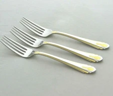 Yamazaki Harlow 3 Salad Forks Two Tone Stainless Gold Scroll Patric 95-98 EUC