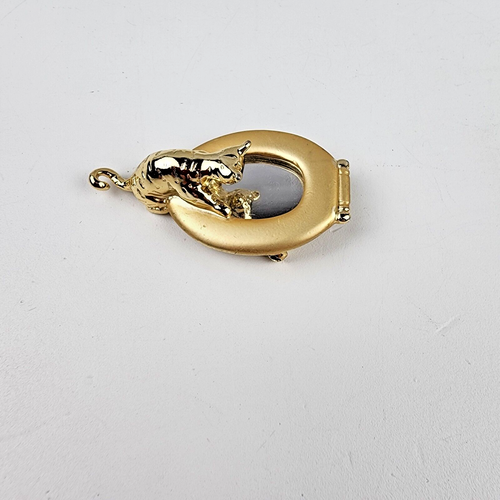 Vtg AJC Gold Tone Cat Looking Into Toilet Seat Mirror Brooch Pin Whimsical Fun - Bild 4 von 11