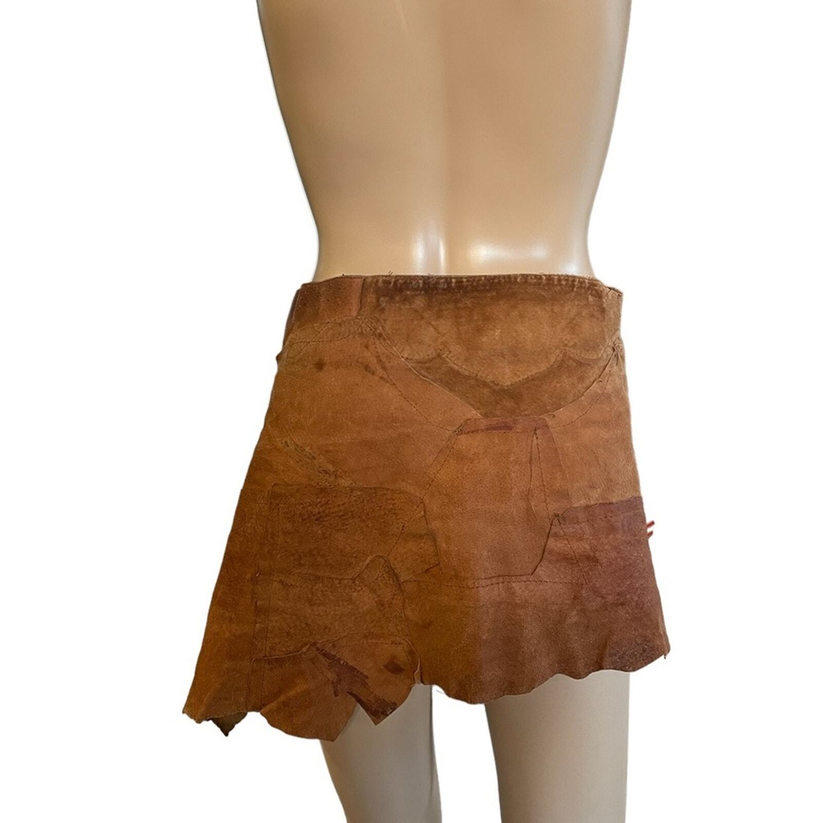 Handmade Brown Leather Patchwork Mini Skirt One S… - image 4