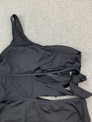 La Blanca Island Goddess Cutout Shoulder One Piece Swimsuit Womens 8 Black Silky - Picture 8 of 20