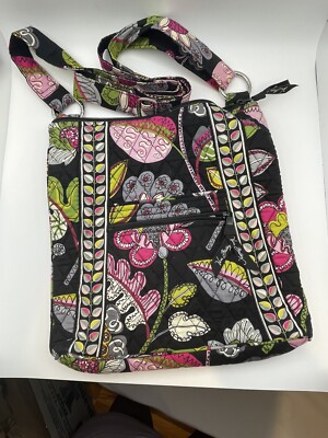 Vera Bradley Moon Blooms Crossbody Travel Black Floral Retired Colorful EUC