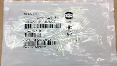 HARTING 09150006202 MM2 AWG18 CRIMP CONNECTOR R15-BU-C (SET OF 100) NEW IN PKG