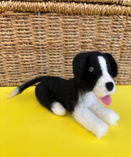 handmade needle felted black and white border collie sheep dog