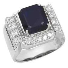 5.46CTW Simulated Blue & White Sapphires In Solid 935 Argentium Silver Men Ring
