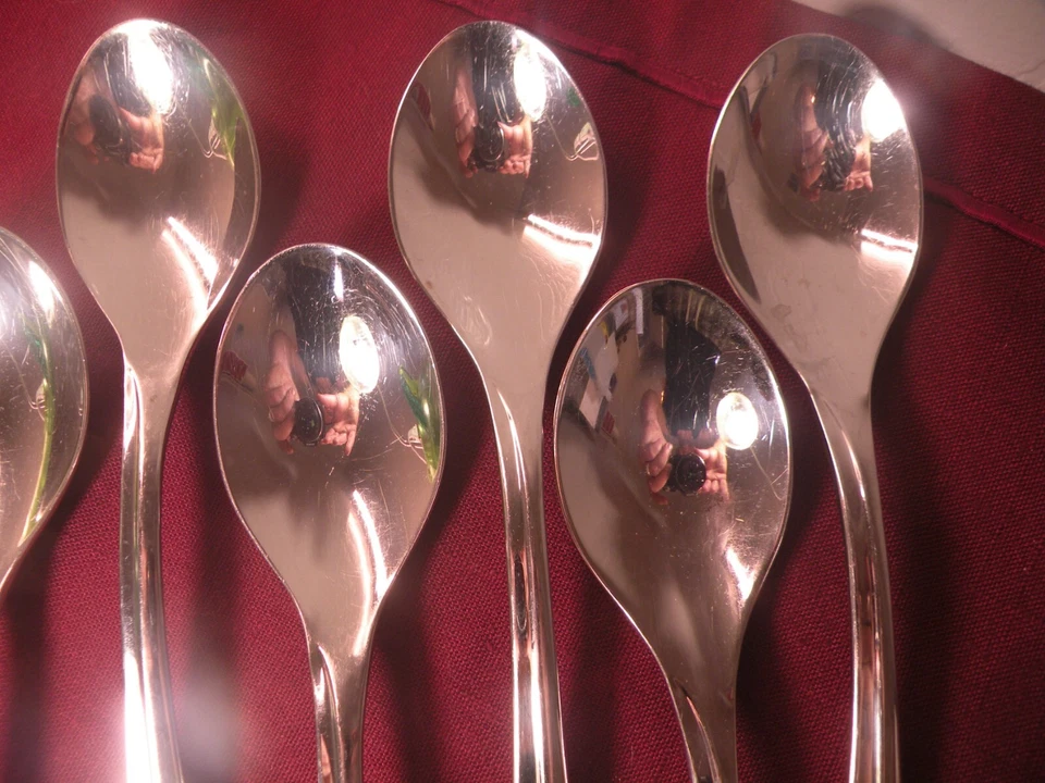 6 Place Oval Soup Spoons J A Henckels Villa Bella Stainless Steel Flatware 7 3/8 - Image 3 of 4