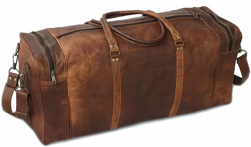 Bolso de mano de viaje vintage retro de fin de semana de cuero de cabra para mujer Foto 2 de 4