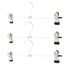 Family Metal Double Clips Design Socks Suits Pants Clothes Hanger Black 3 Pcs