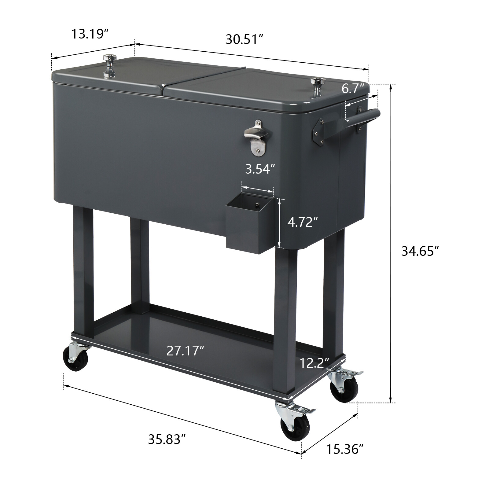 80Quart Rolling Cooler Ice Chest Cart for Outdoor Patio Party Dark Grey Trolley