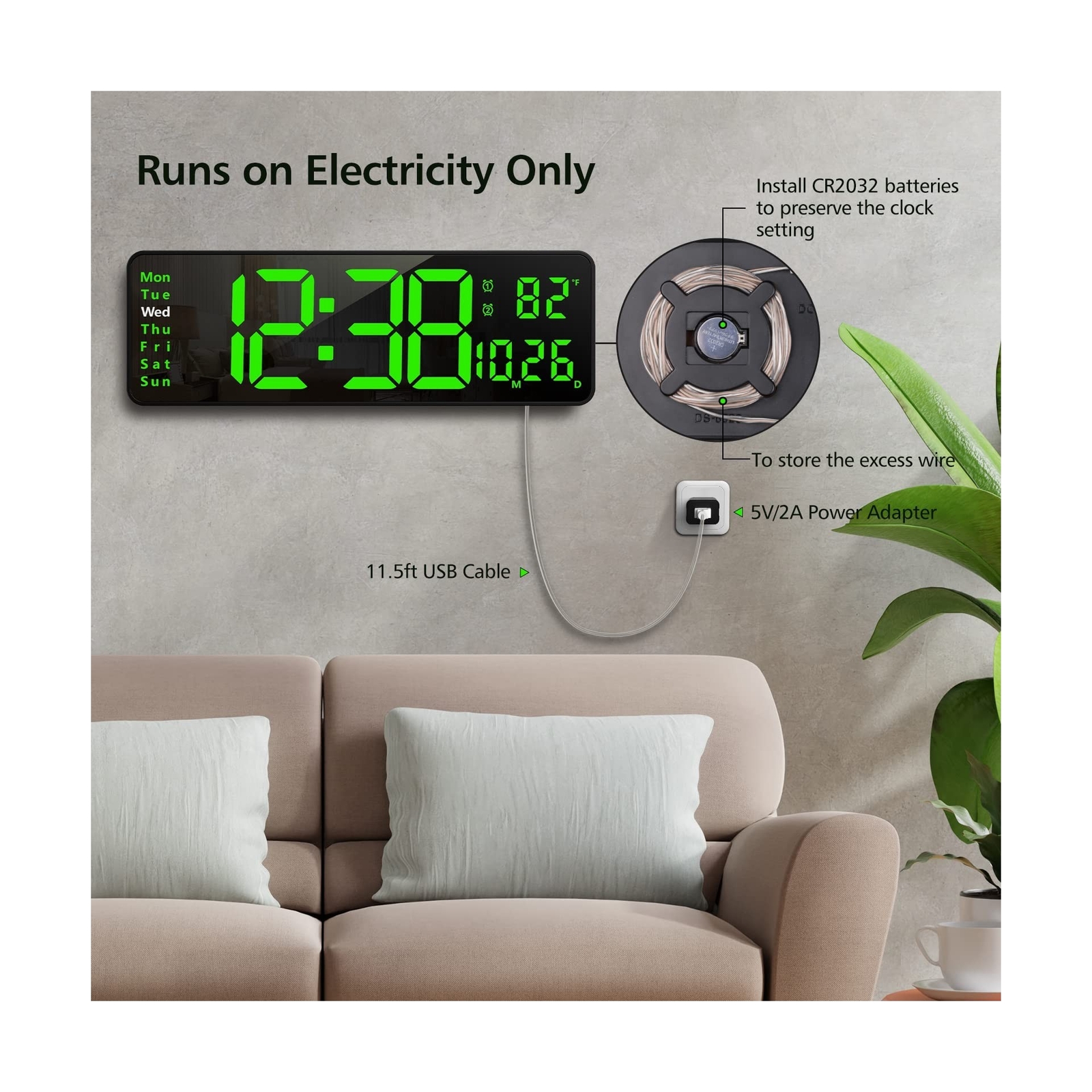 Zgrmbo 16" Large Digital Wall Clock with Remote, Large Display Digital