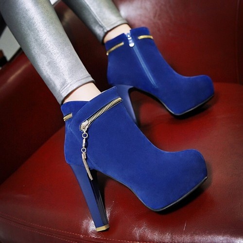 Stivaletti donna tacco alto stiletto finta pelle scamosciata punta rotonda scarpe plateau moda - Foto 6 di 20