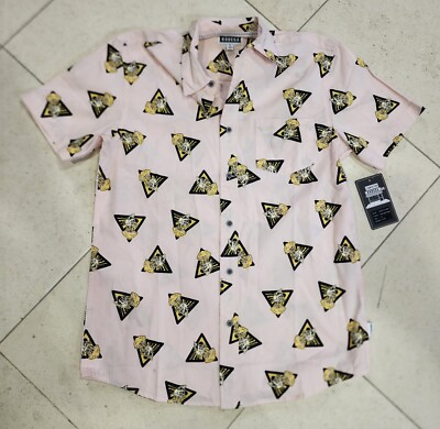 Atomic Explosion Skull Head Mens Collared Shirt Pink Size Small