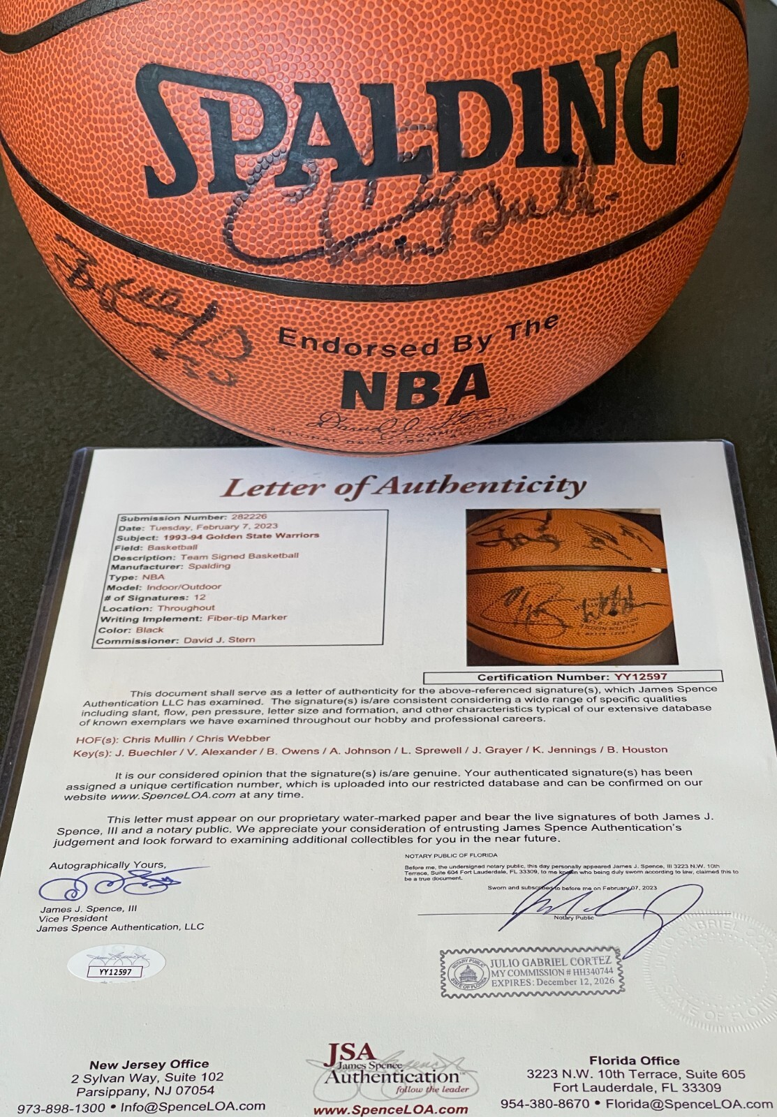 Chris Webber Autographed Signed Golden State Warriors Warriors GAME Basketball Chris Mullin, , Sprewell, More JSA 